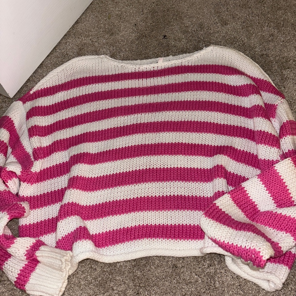 pink and white stripped aerie sweater